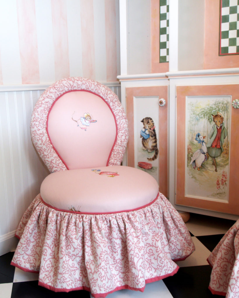 Custom miniature chair for playhouse with Beatrix Potter characters