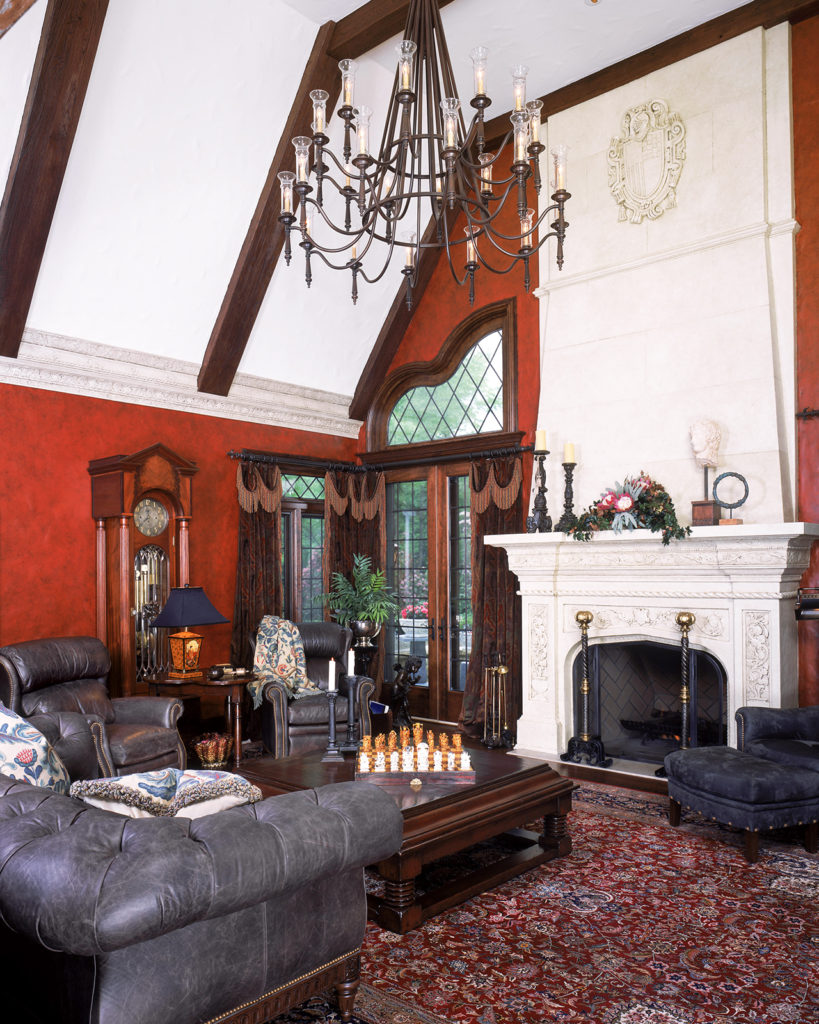 Great room with high cathedral ceilings and wood beams