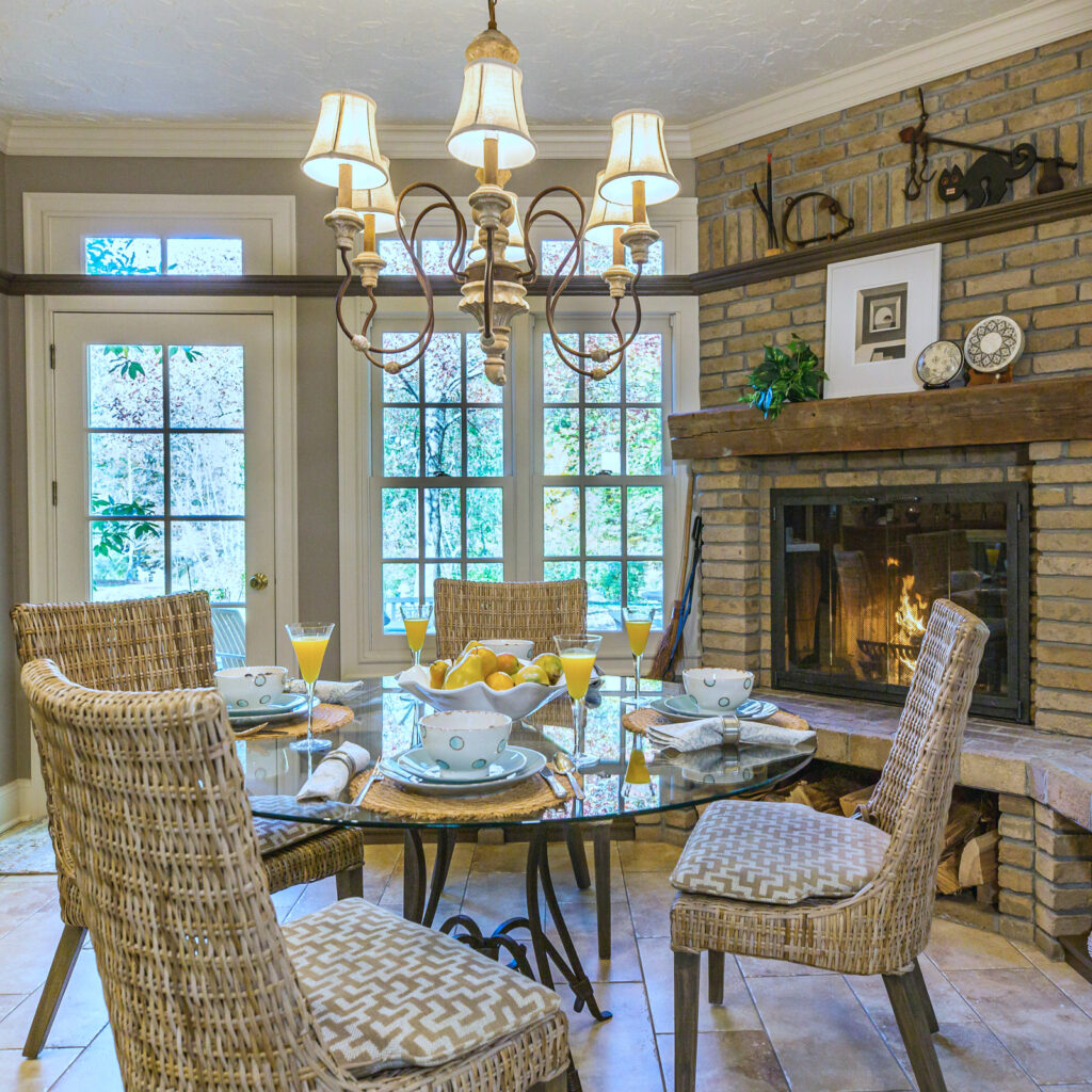 kitchen table fireplace