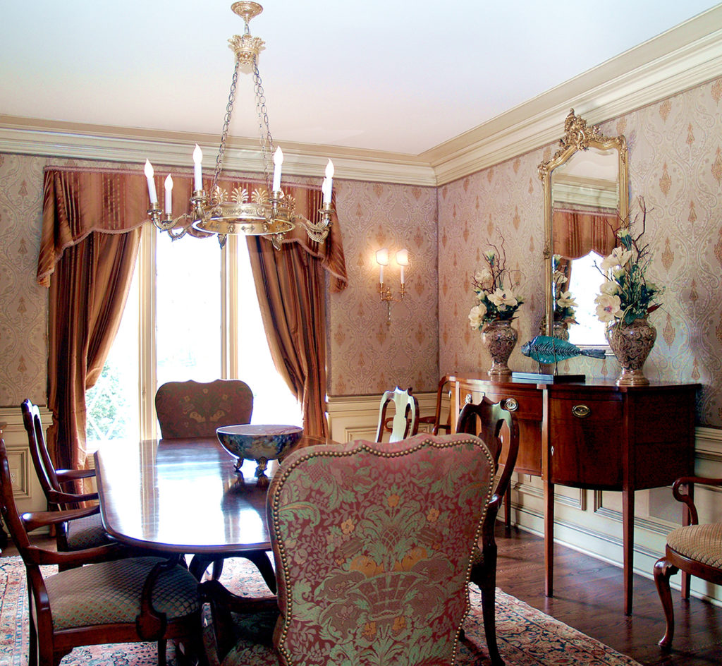 Dining room with antique chandelier